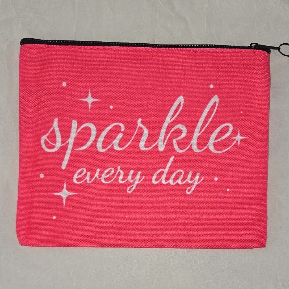 Pink Sparkle Cosmetic Bag with Star Design and Zipper